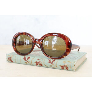 Vintage 1990s Oval shaped Sunglasses Courtney Love grunge Brown tone Korea NOS